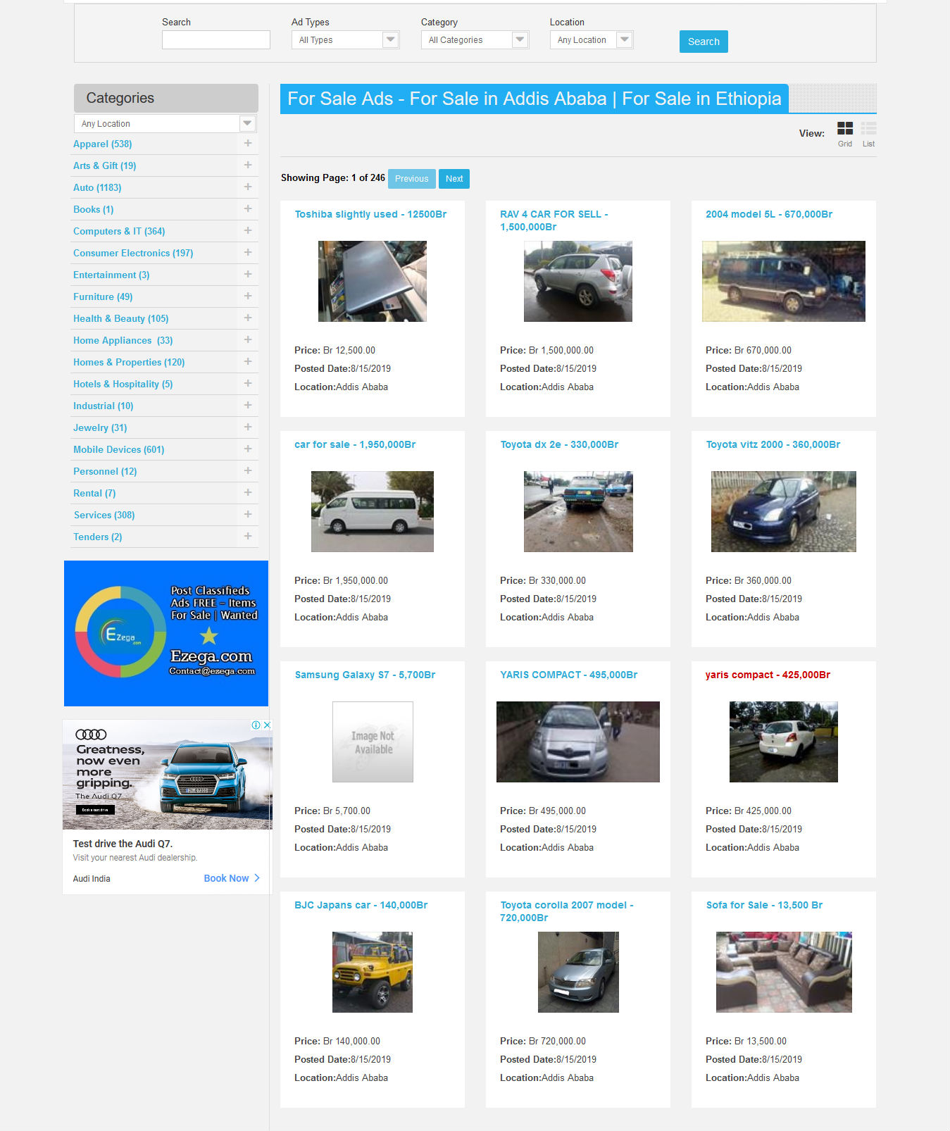 Classifieds listing website